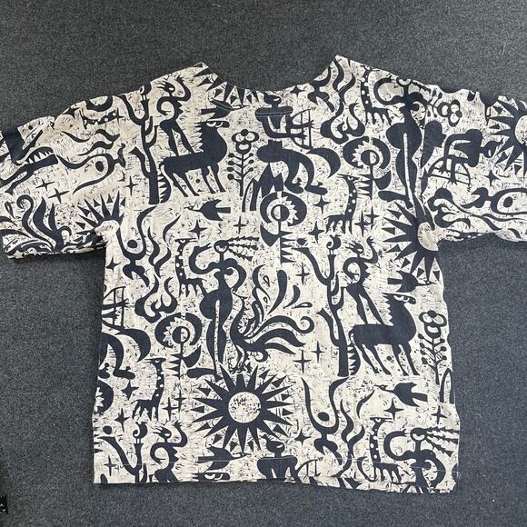 VTG SKSport XIU XIAN Abstract Tribal Print Shirt Frog Button Closure L - Picture 2 of 8